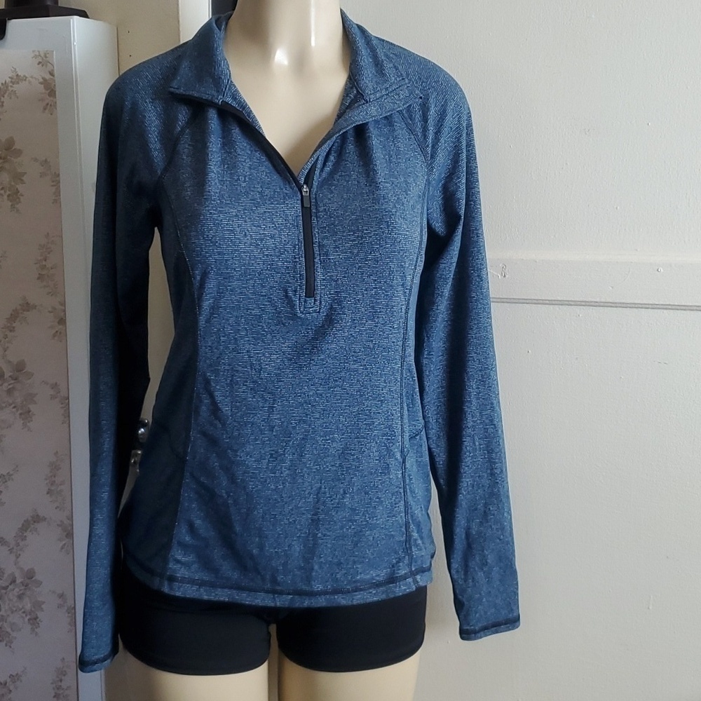 Lucy Womens Active Top Blue Long Sleeve Thumbholes 1/2 Zip Size M